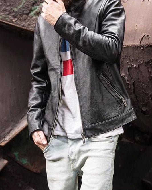 Men's Sheep Leather Racer Stand Collar Jacket