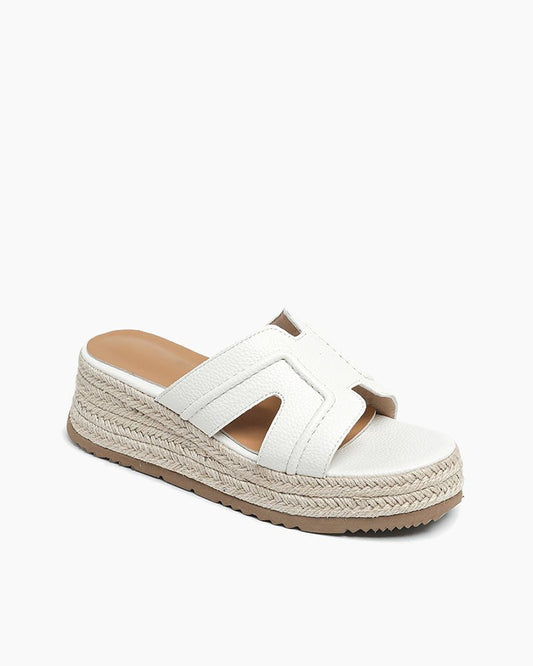 Textured Braided Espadrille Platform Slides Sandals