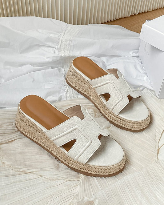 Textured Braided Espadrille Platform Slides Sandals