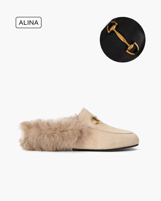 Alina Urban Elegance Fur Suede Flat Mules