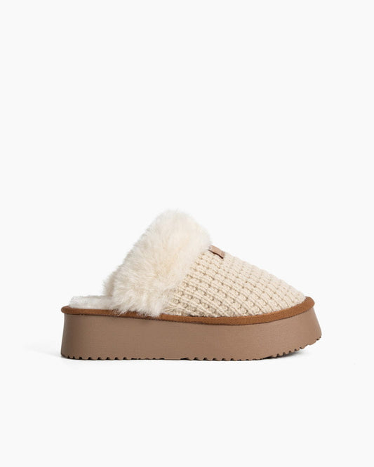 Faux Fur Trim Cozy Knit Slippers
