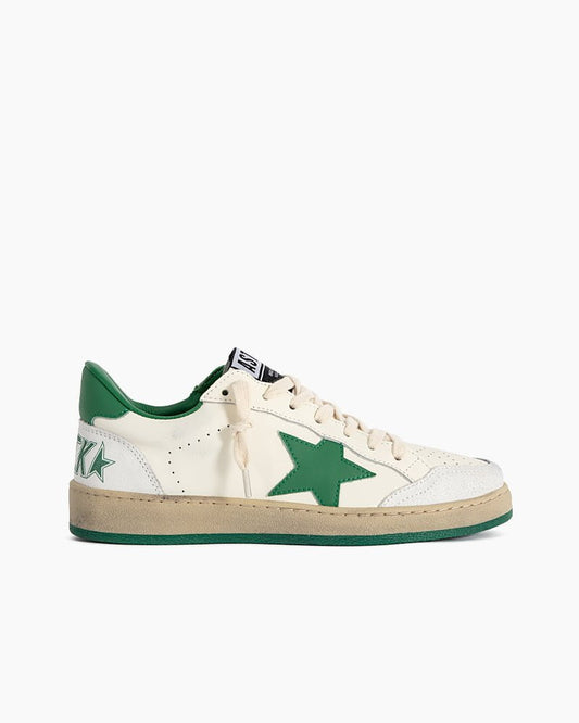 White Nappa Leather Sneakers with Green Good Luck Star