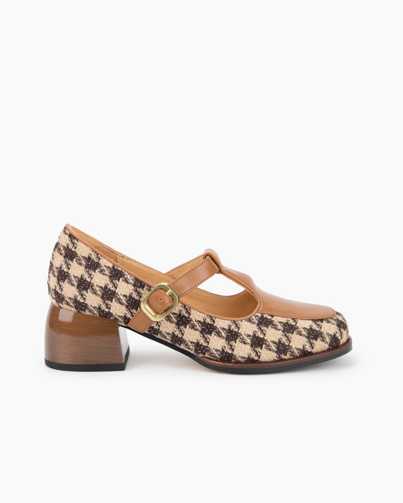 Houndstooth-Chunky-Block-Heel-Mary-Janes-Pumps