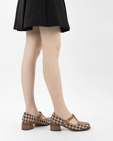 Houndstooth-Chunky-Block-Heel-Mary-Janes-Pumps