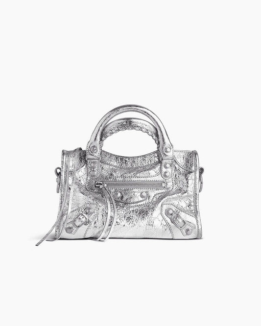 Vespera Metallized Lambskin Silver Tote Bag