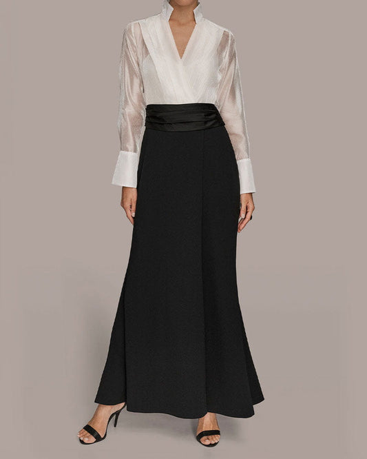 (Pre-sale) Long Sleeve Layered Wrap-effect Gown Dress