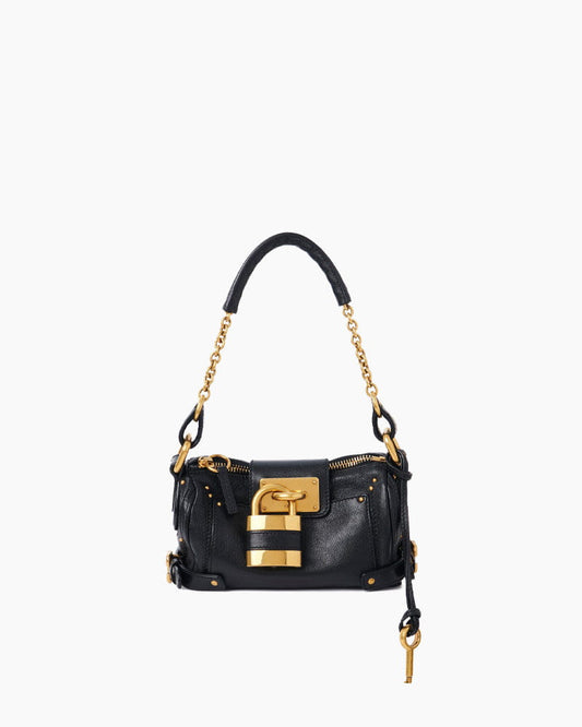 Small Grained Leather Bag Oversized Padlock