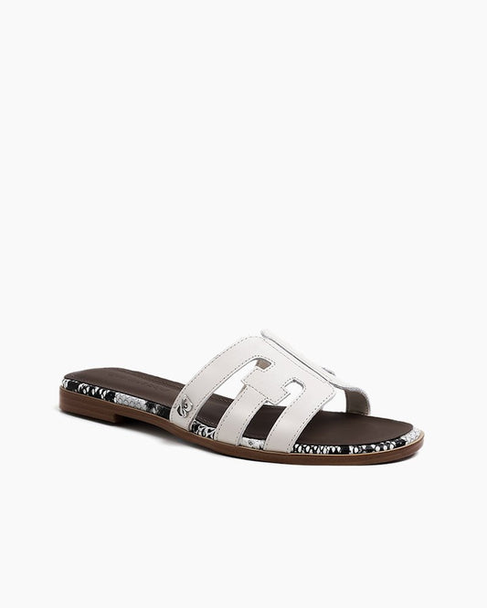 Cutout Strap Leather Flat  Slip-On Slide Sandals