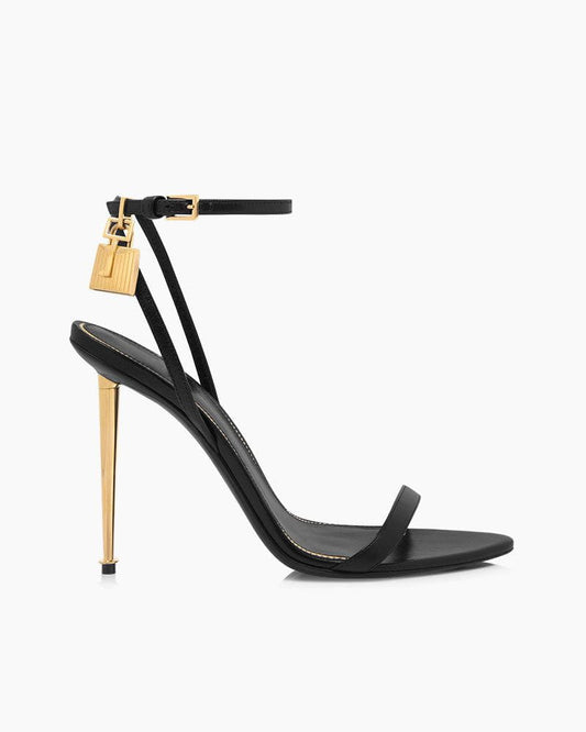Shiny Leather Padlock Pointy Naked Heels