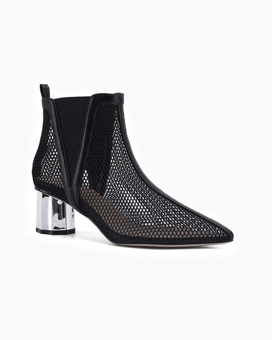 Pointed Hollow Mesh Thick Heels Boots