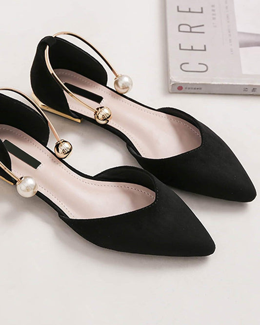 Pearl Buckle Pointed Toe Flat Loafers