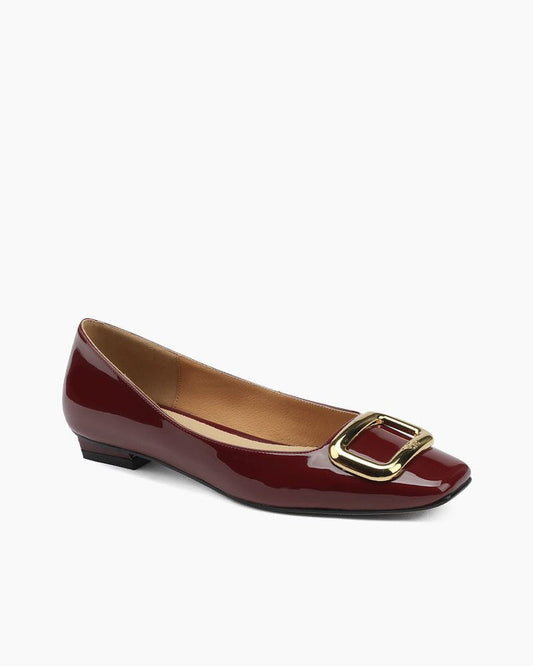 Gold Square Buckle Patent Leather Loafers