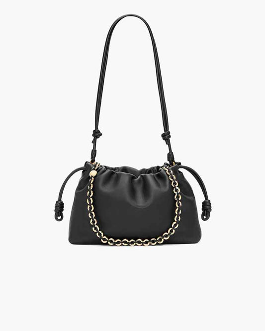Medium Ruched Genuine Leather Bag Donut Chain