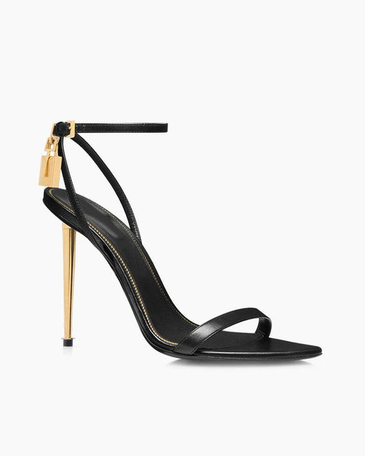 Shiny Leather Padlock Pointy Naked Heels