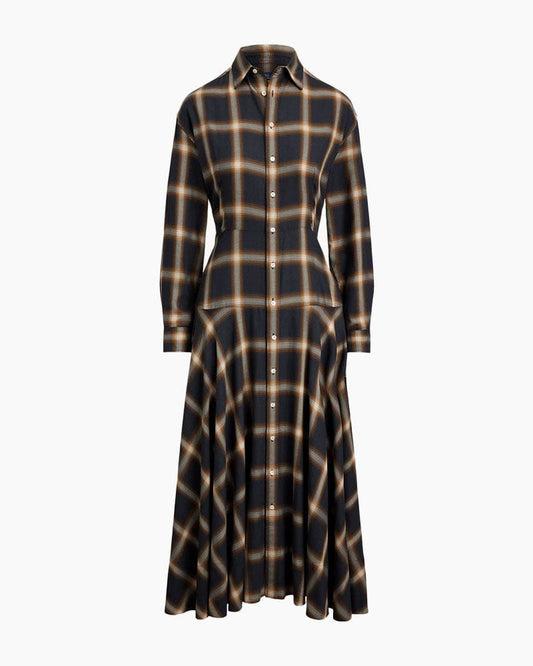 Plaid Twill Paneled Shirt Dress