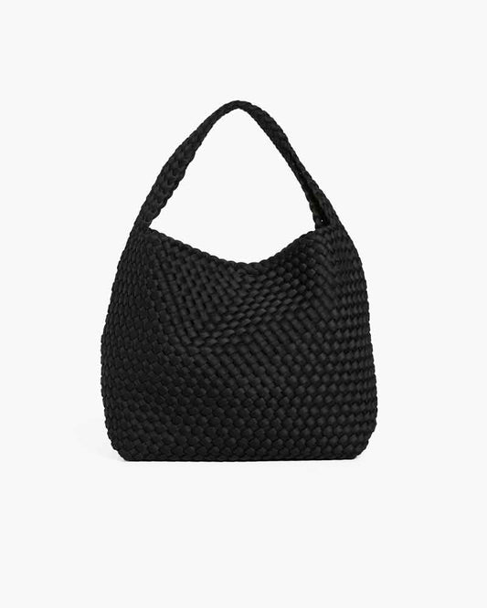 Black Woven Soft Hobo Bag with Matching Pouch