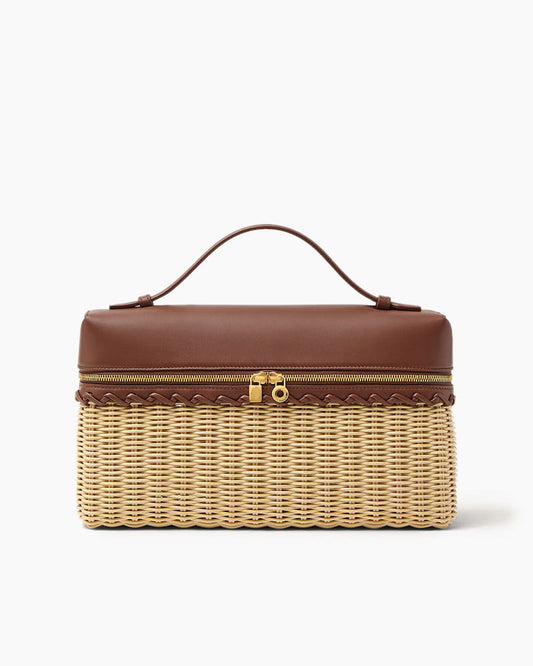 Elegant Resort Wicker Leather Top Handle Bag
