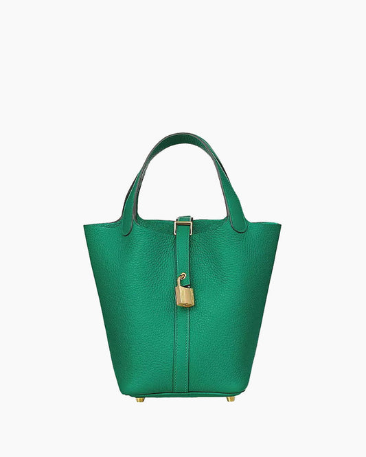 pre-salewomens-summer-resort-green-leather-bucket-bag
