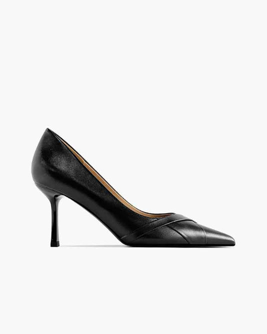 Pointed-Toe Paneled Mid-Heel Pumps