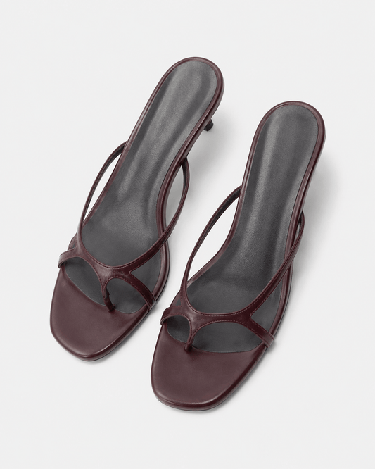 Women’s Burgundy Slim Strap Kitten Heel Sandals