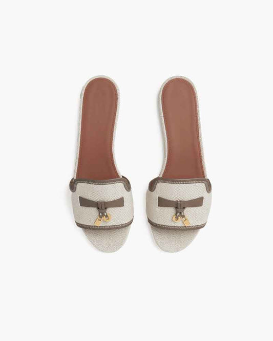 Women’s Beige Canvas Flat Mule Sandals