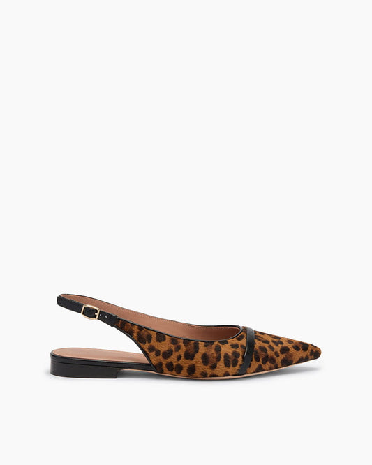 (Pre-sale)Leopard Print Calf Hair Pointed Toe Slingback Flats