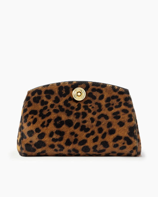 (Pre-sale)Leopard-Print Calf Hair Clutch with Gold Stud Detail