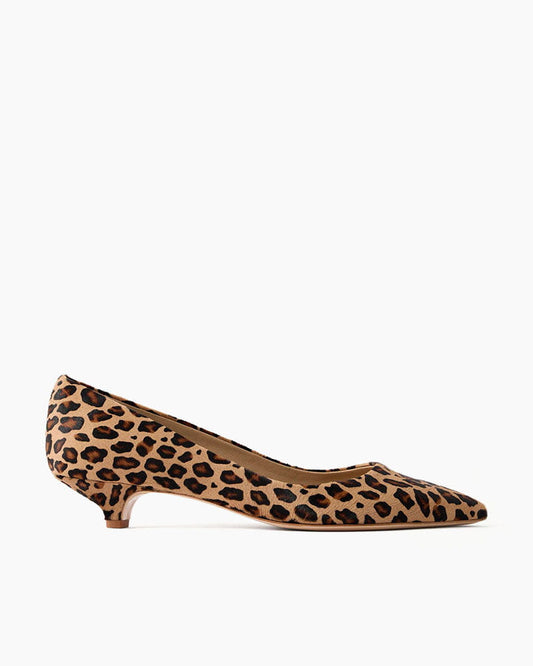(Pre-sale)Leopard-Print Calf Hair Pointed Toe Kitten Heel Pumps
