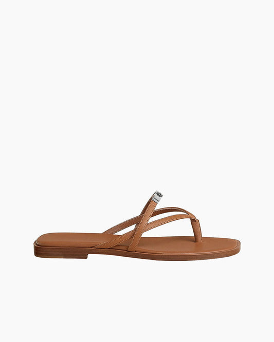 Women's Island Vacation Minimalist Lock Leather Flip-Flops Sandals