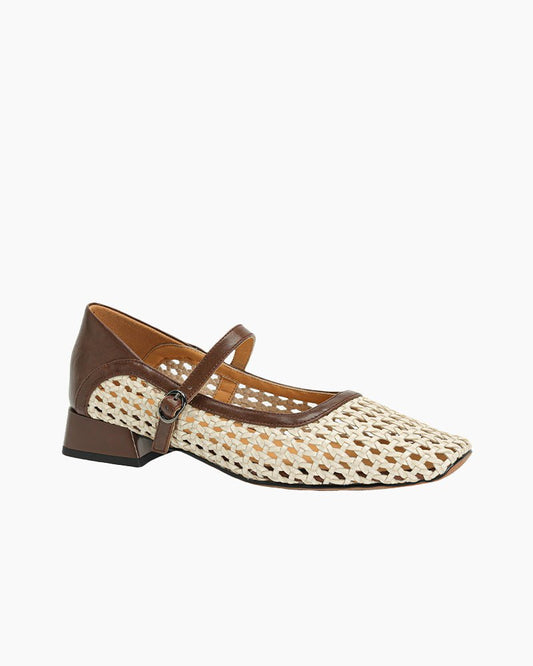 Woven Block Heel Square Toe Mary Jane