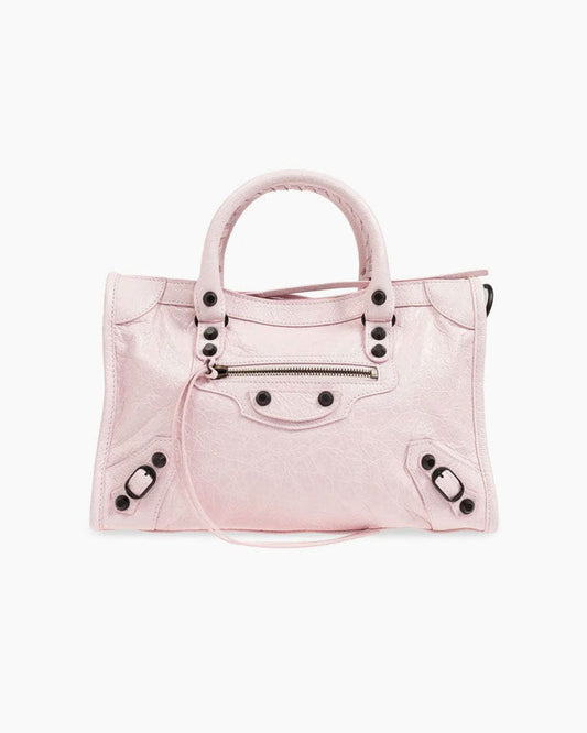 Light Pink Crinkled Leather Handbag