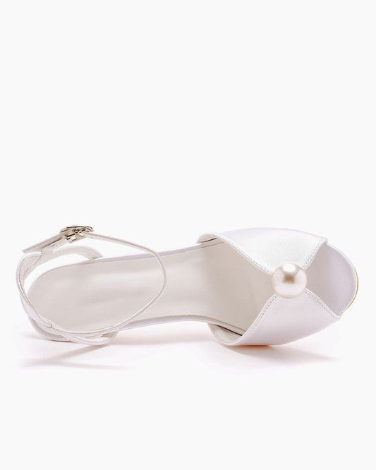 White Satin Peep Toe High Heels