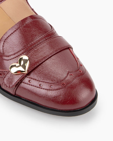 Heart Decoration Double Buckle Straps Mary Jane Loafers