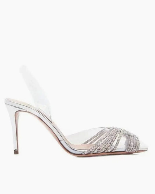 Clear Panel Rhinestone Pointed-Toe Stiletto Heels