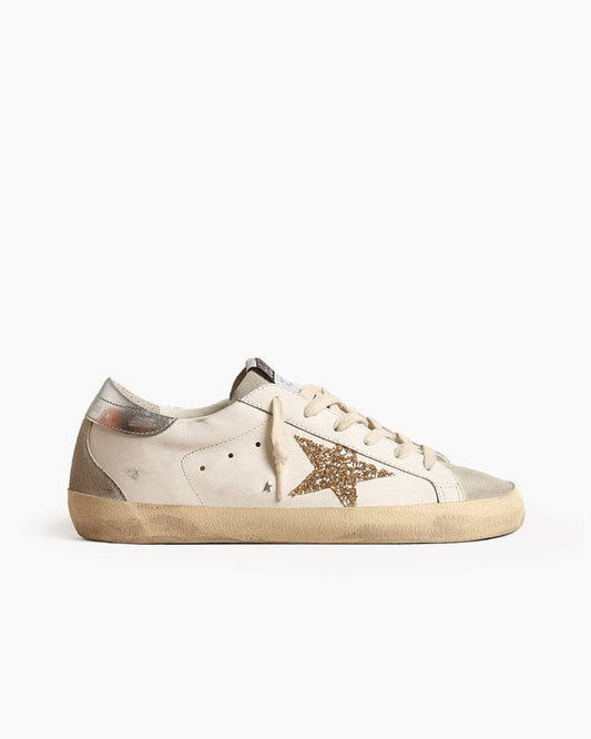 Women's Ice-gray Nappa Leather Sneaker with Gold Glitter Star