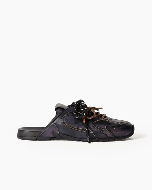 Leather Slip-On Dual-Tone Laces Mule Sneakers