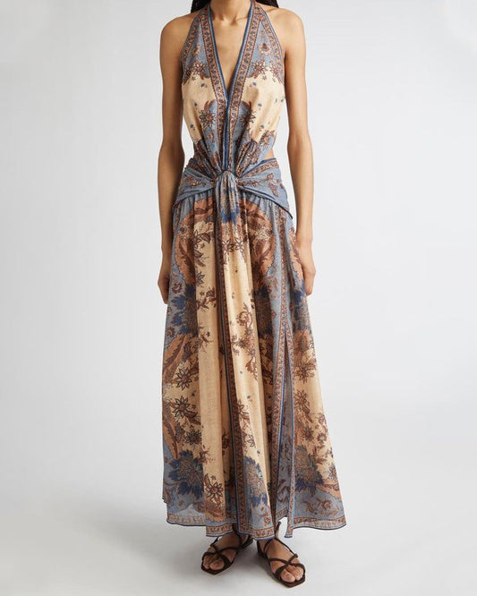 Paisley Floral Bohemian Halter Neck Maxi Dress