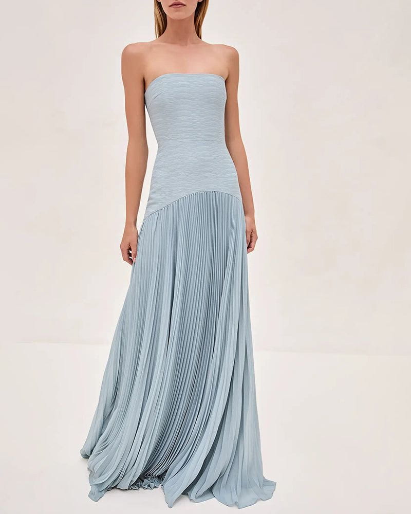 Pleated Strapless Maxi Elegant Dress Blue / XL Pleated Strapless Maxi Elegant Dress Blue / XL