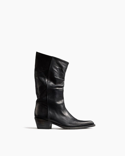 Mid-Calf Ruched Burnished Leather Clive Boots