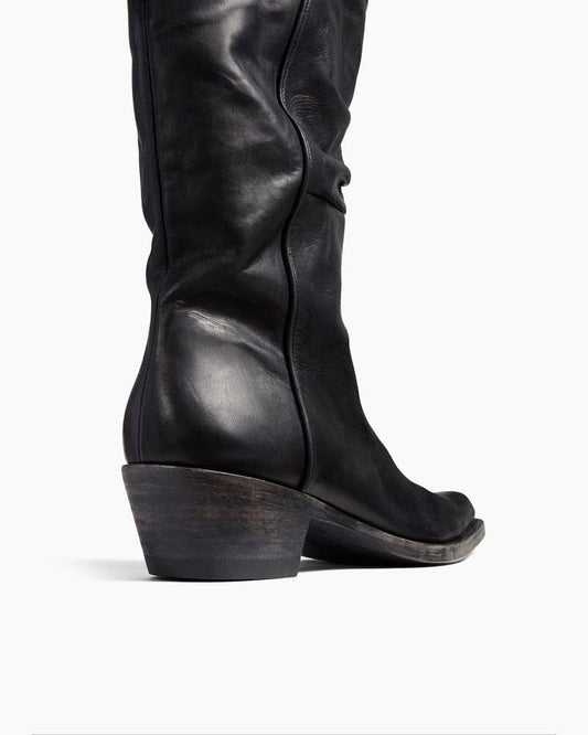 Mid-Calf Ruched Burnished Leather Clive Boots