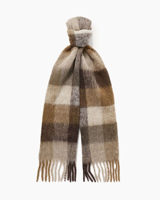 Fringed Checked Knitted Wool Scarf