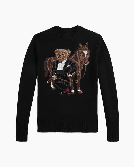 Men's Crewneck Knit Tuxedo Bear Equestrian Design