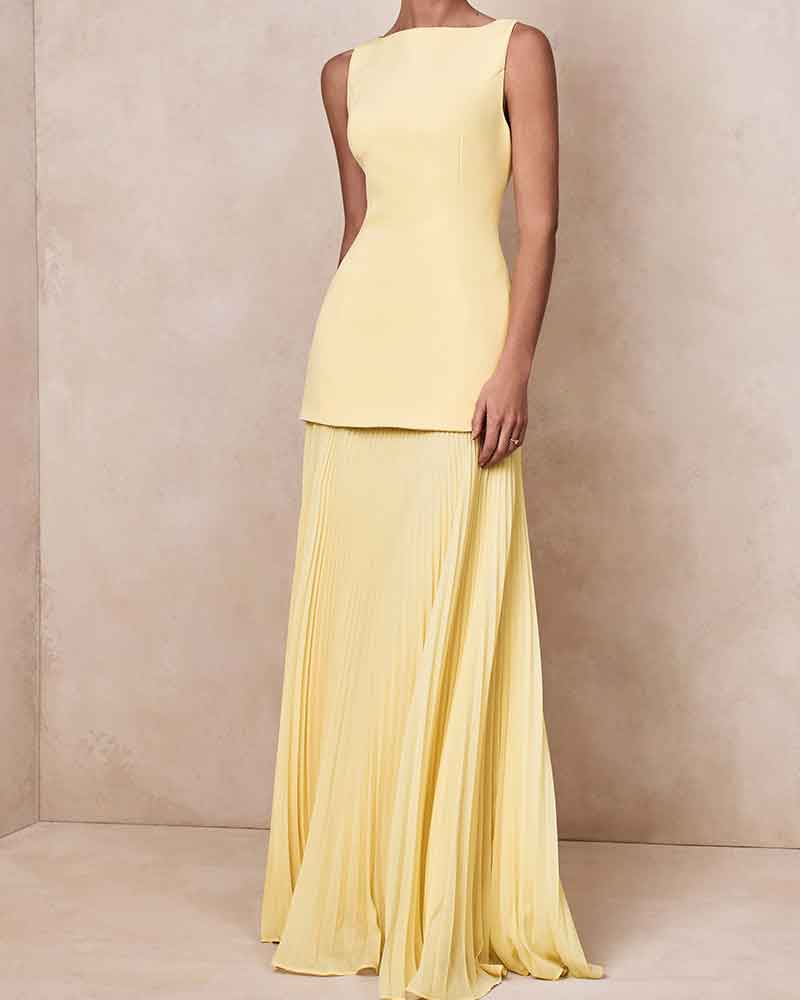 Sunlit Garden Boat Neck Lemon Maxi Dress Yellow / XXL Sunlit Garden Boat Neck Lemon Maxi Dress Yellow / XXL