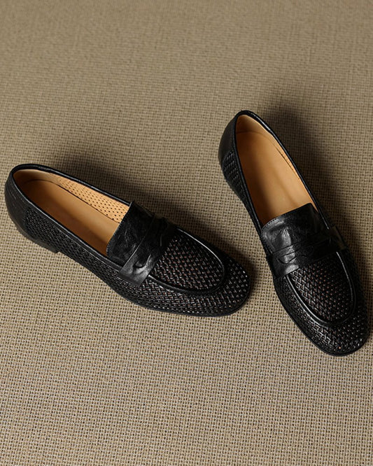 Woven Braided Leather Casual Flat Loafers