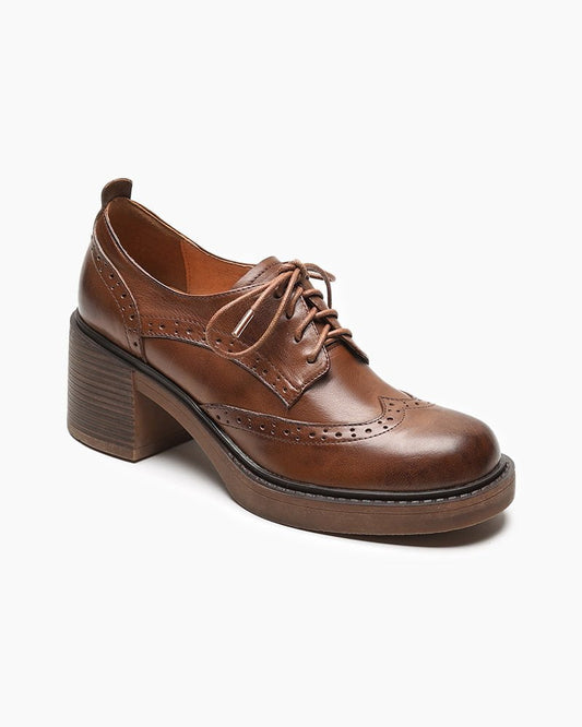 Classic Brogue Nappa Oxford  Chunky Heel Loafers