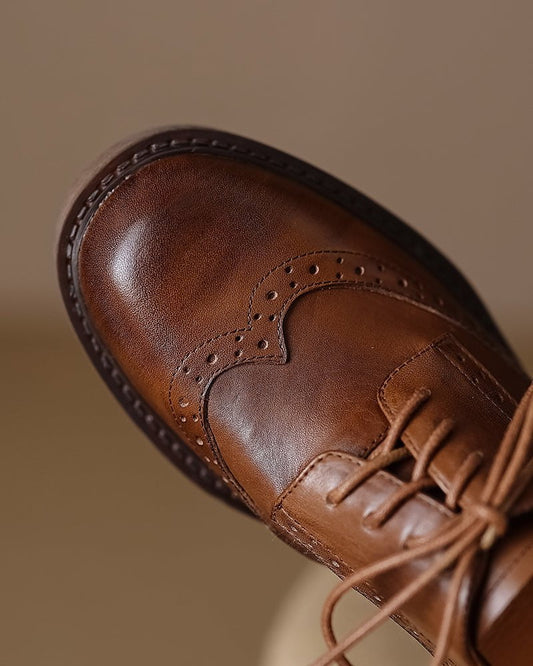 Classic Brogue Nappa Oxford  Chunky Heel Loafers