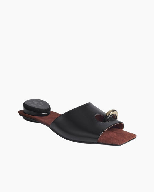 Gold Ring Square Heel Thong Slide Sandals