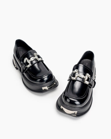 Metal Platform Chunky Loafers with 4 Detachable Velcro Decorations