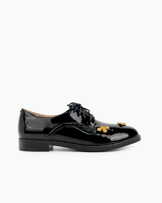 Patent Leather Bee Pattern Loafers
