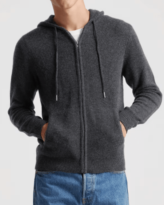 Men's 100% Cashmere Full-Zip Hooded Cardigan